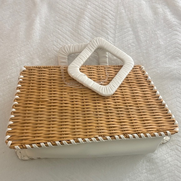 BCBG Handbags - White and Tan Woven Handbag